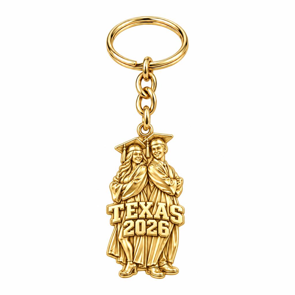 Proud Graduate Milestone Charm Keychain – 18K gold, front view
