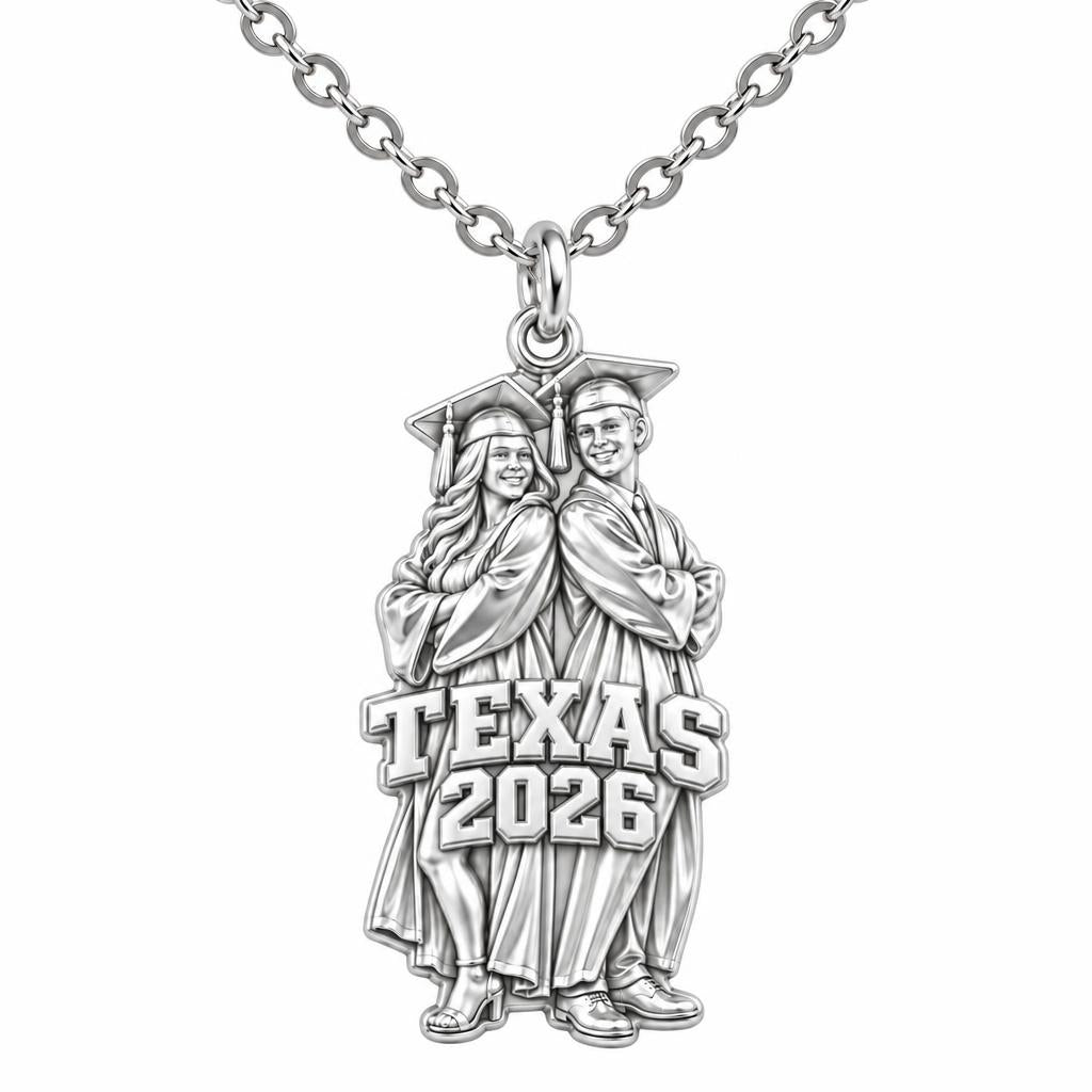 Proud Graduate Milestone Charm Necklace Set – silver, front view