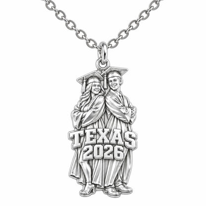 Proud Graduate Milestone Charm Necklace Set – silver, front view