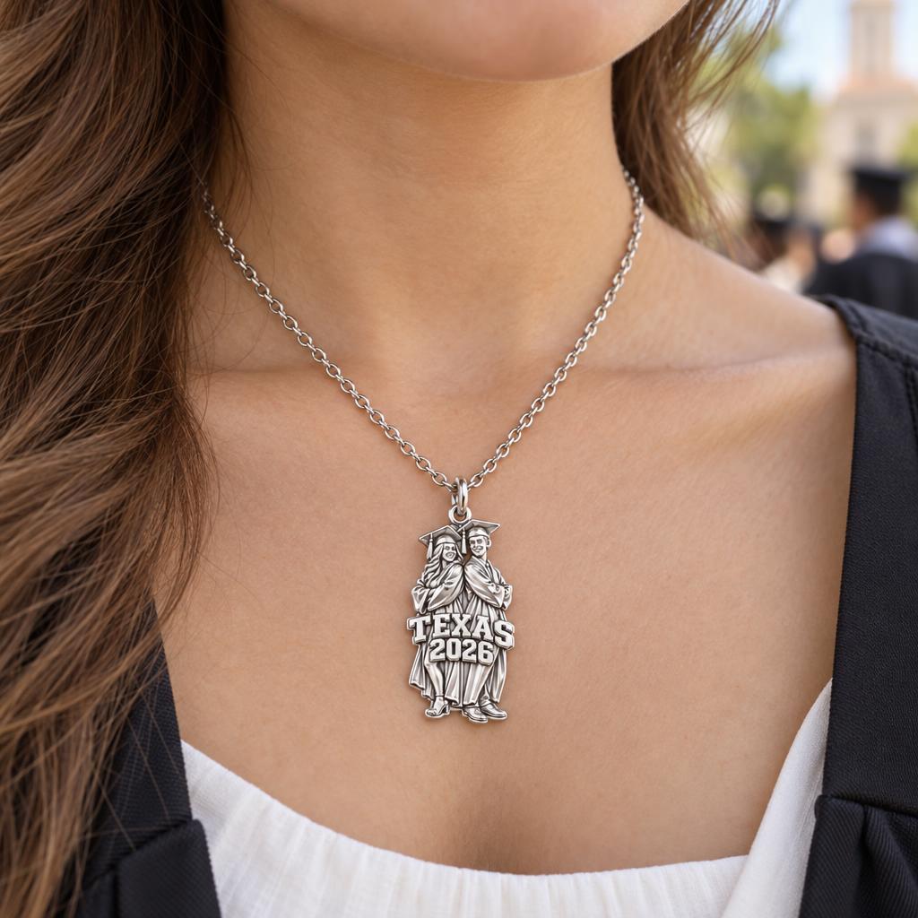 Proud Graduate Milestone Charm Necklace Set – worn / in use