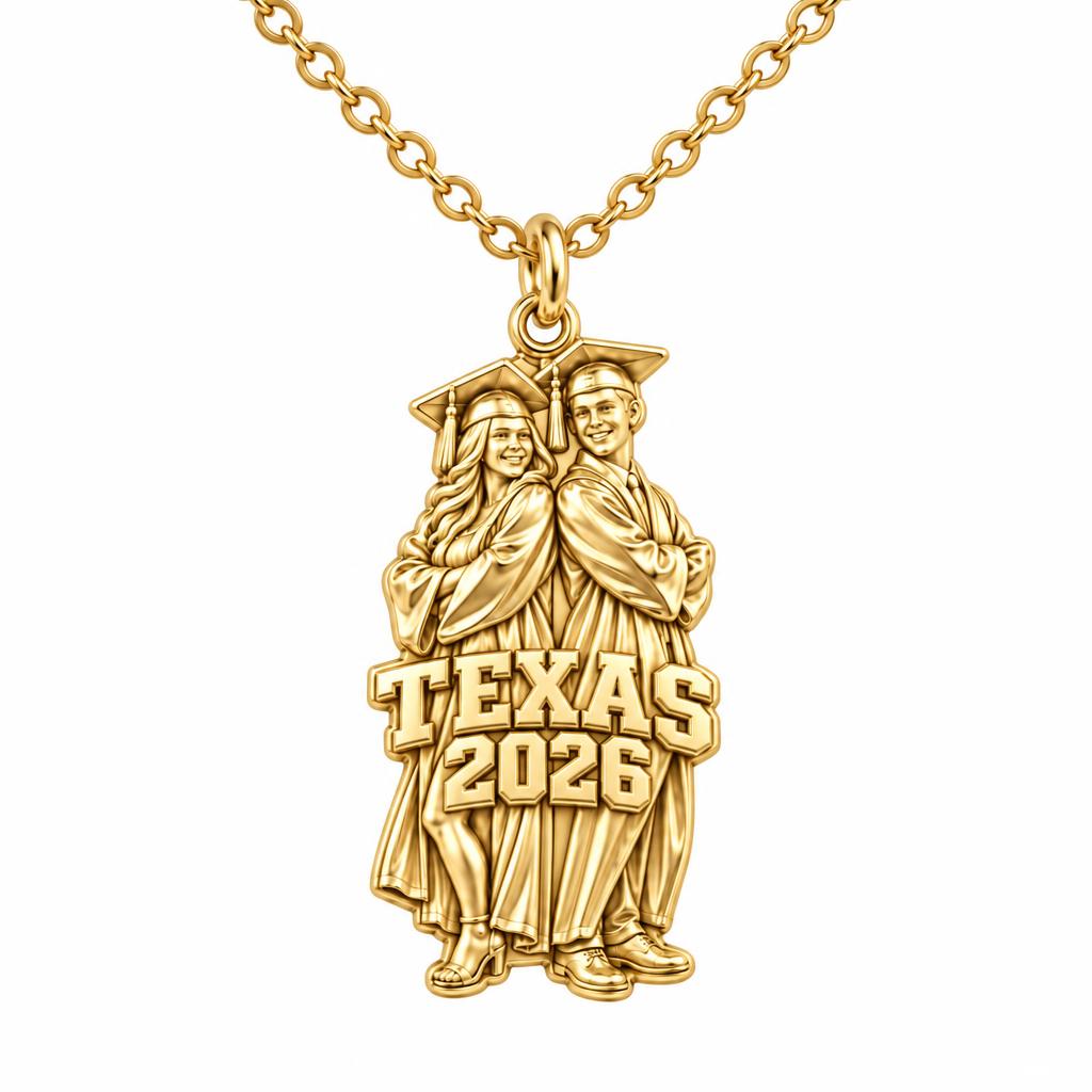 Proud Graduate Milestone Charm Necklace Set – 18K gold, front view
