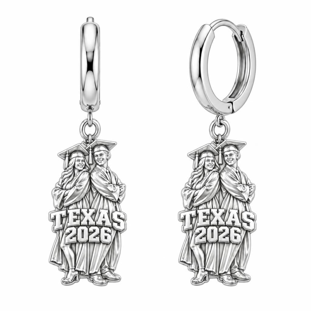 Proud Graduate Milestone Huggie Charm Earrings – silver, front view
