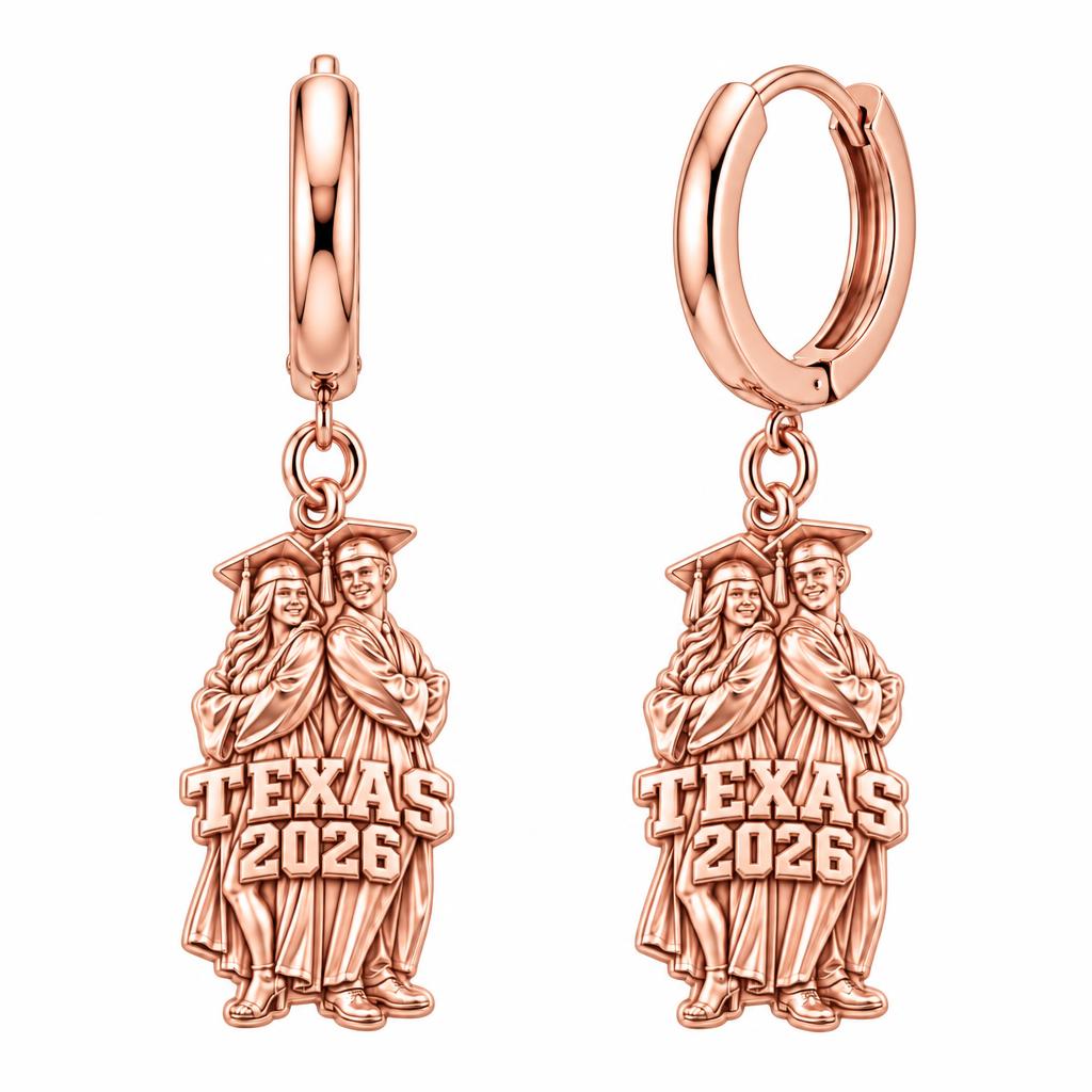 Proud Graduate Milestone Huggie Charm Earrings – rose gold, front view