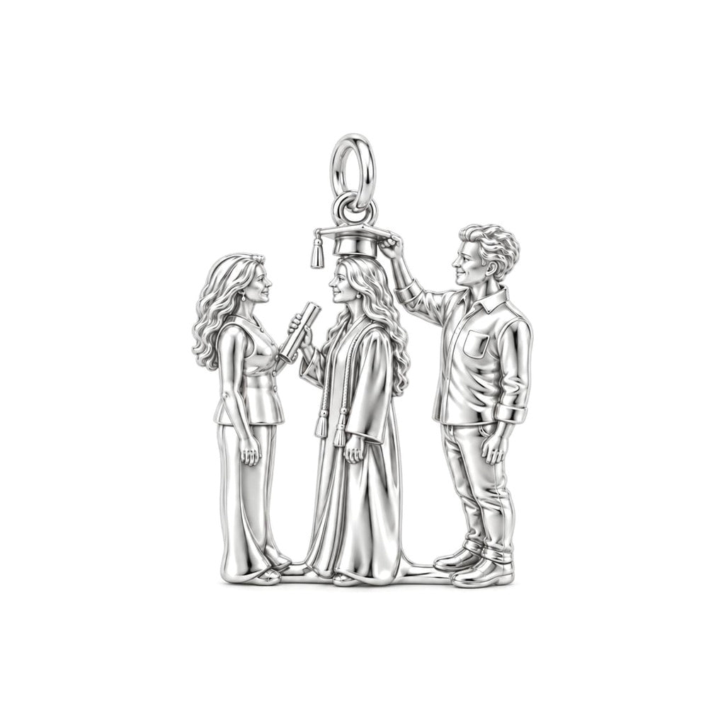 Proud Graduation Day Portrait Charm Bracelet – Personalized Family Gift – silver charm, front view
