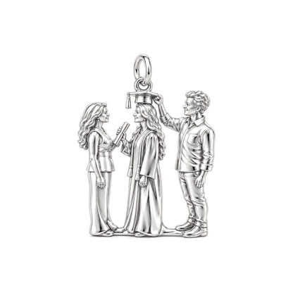 Proud Graduation Day Portrait Charm Bracelet – Personalized Family Gift – silver charm, front view