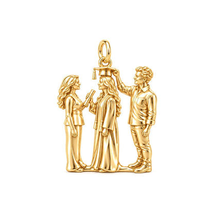 Proud Graduation Day Portrait Charm Bracelet – Personalized Family Gift – 18K gold charm, front view