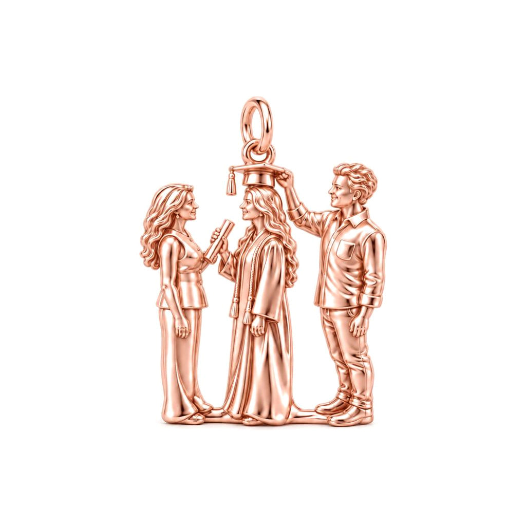 Proud Graduation Day Portrait Charm Bracelet – Personalized Family Gift – rose gold charm, front view