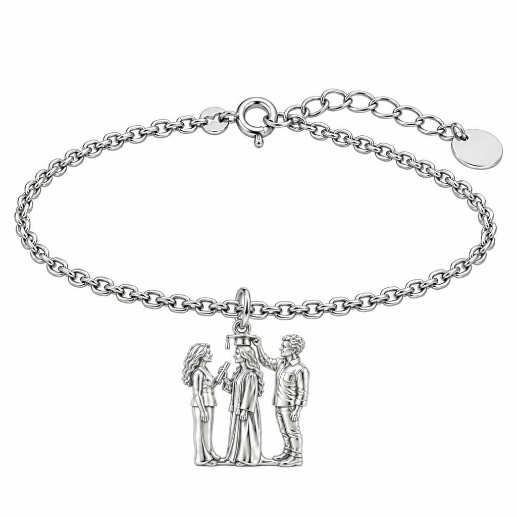 Proud Graduation Day Portrait Charm Bracelet Set – silver, front view