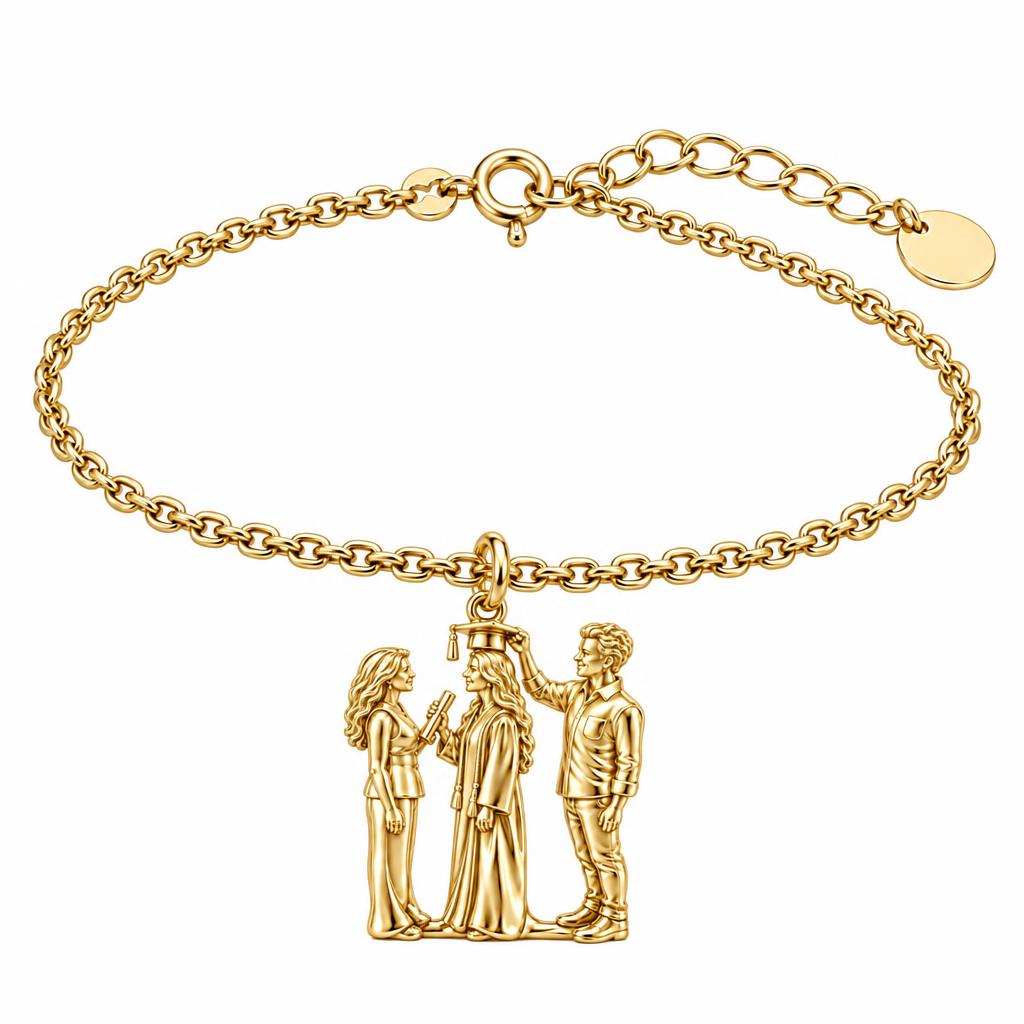Proud Graduation Day Portrait Charm Bracelet Set – 18K gold, front view