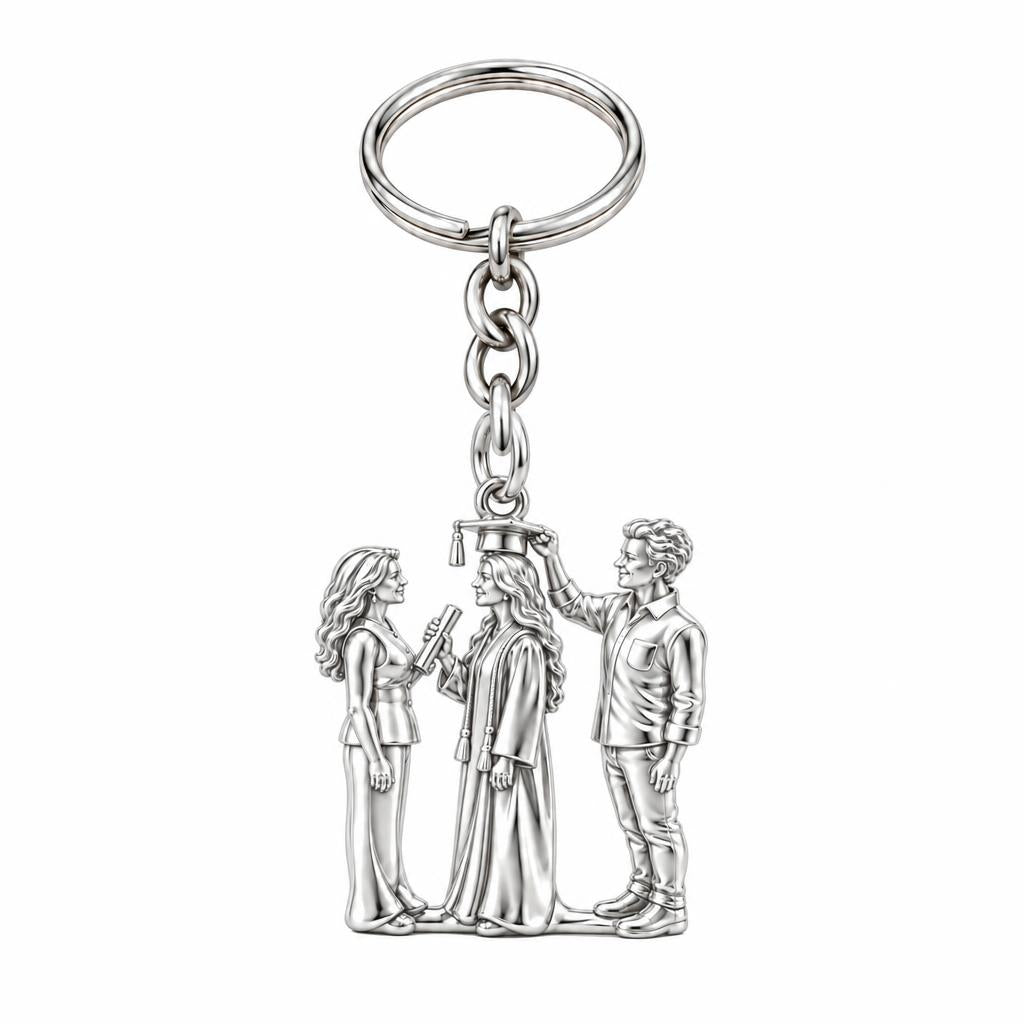 Proud Graduation Day Portrait Charm Keychain – silver, front view