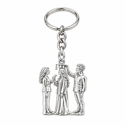 Proud Graduation Day Portrait Charm Keychain – silver, front view