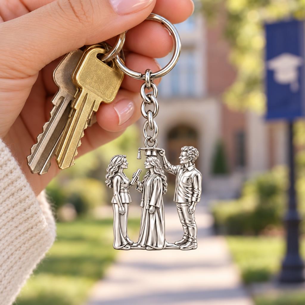 Proud Graduation Day Portrait Charm Keychain – worn / in use