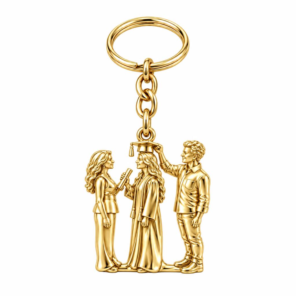 Proud Graduation Day Portrait Charm Keychain – 18K gold, front view