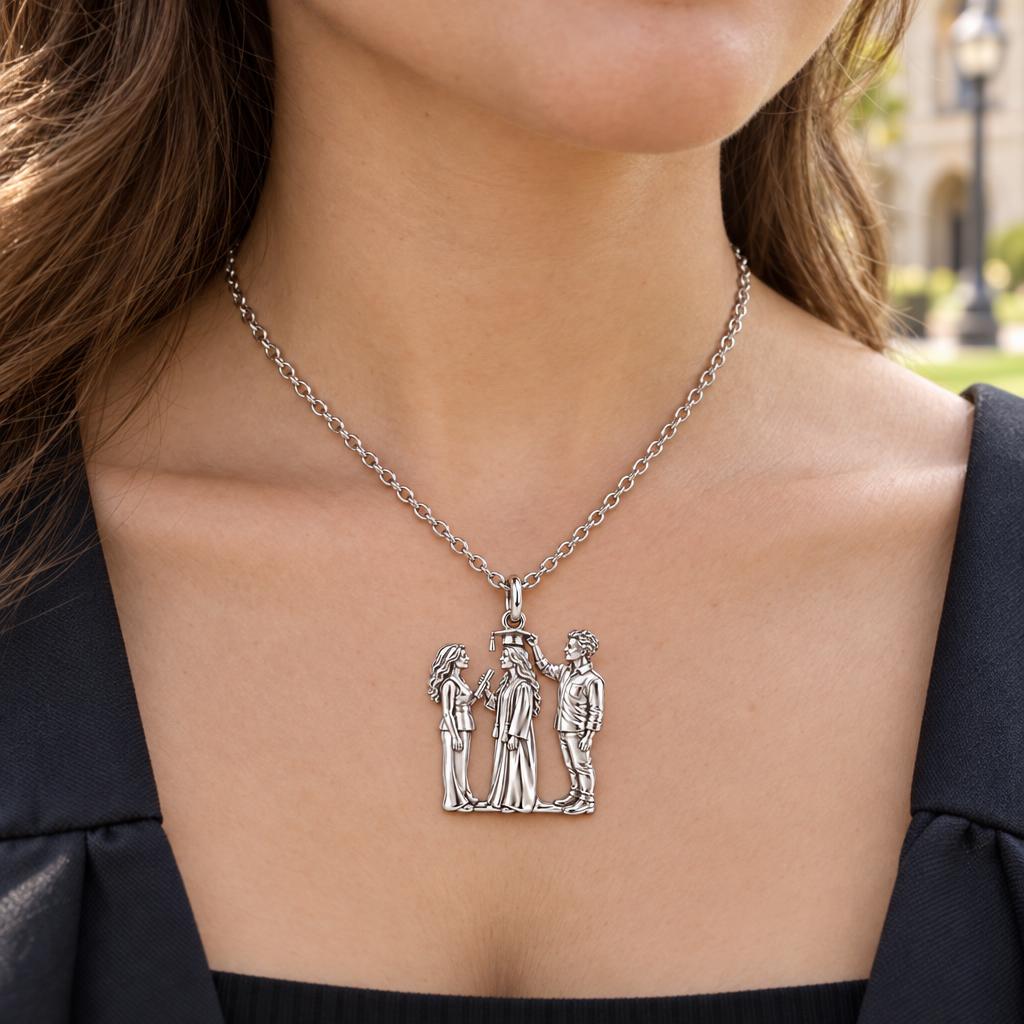 Proud Graduation Day Portrait Charm Necklace Set – worn / in use