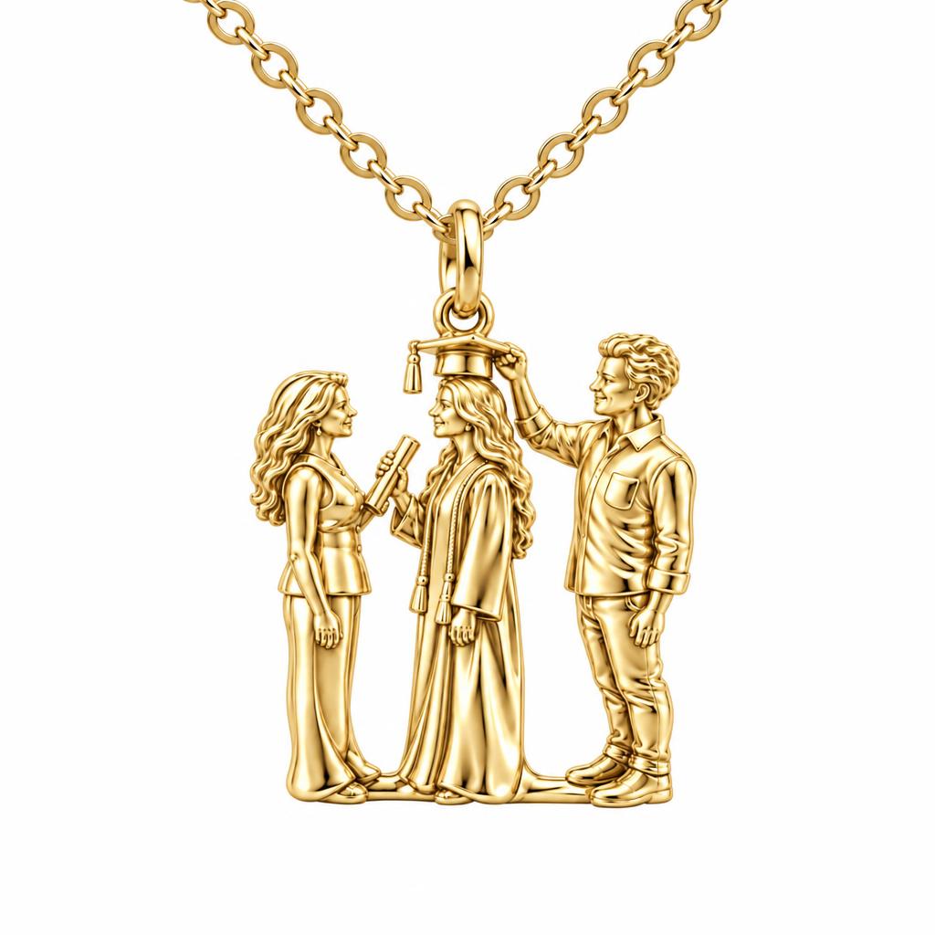 Proud Graduation Day Portrait Charm Necklace Set – 18K gold, front view