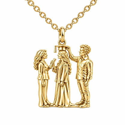 Proud Graduation Day Portrait Charm Necklace Set – 18K gold, front view