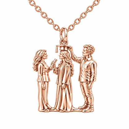 Proud Graduation Day Portrait Charm Necklace Set – rose gold, front view