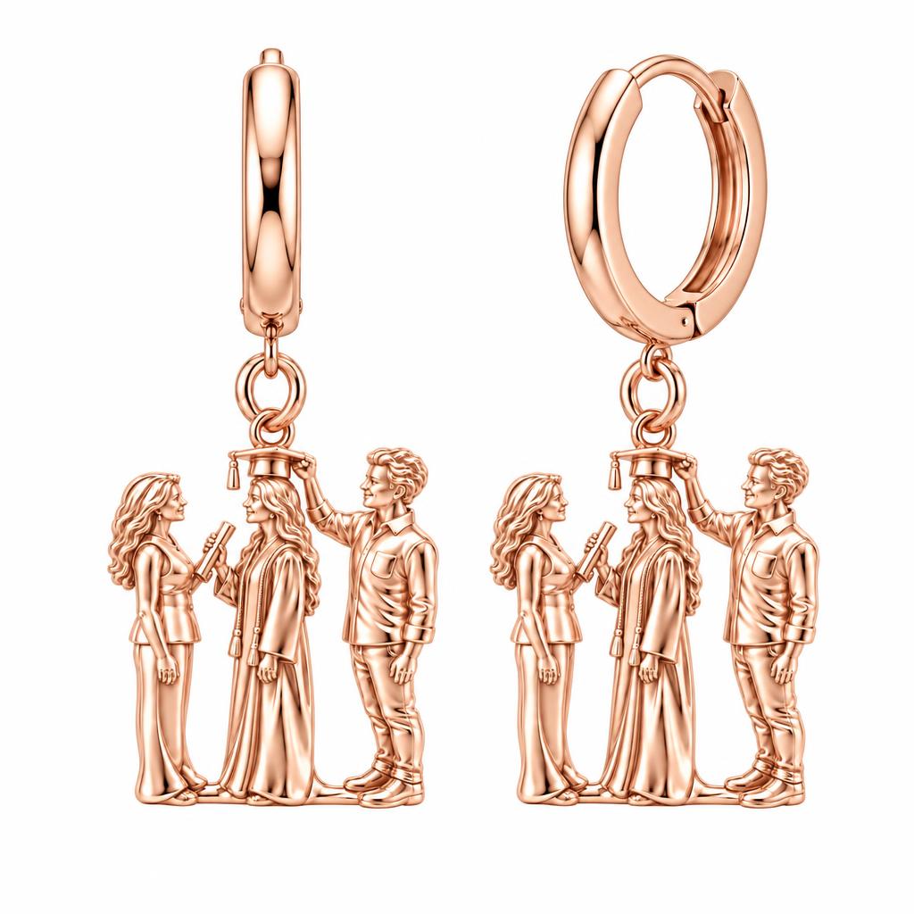 Proud Graduation Day Portrait Huggie Charm Earrings – rose gold, front view