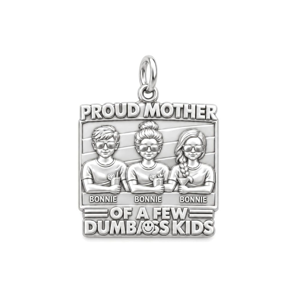Proud Mother Dumbass Kids Charm Bracelet – Personalized Mom Gift – silver plated 2 cm charm, front view
