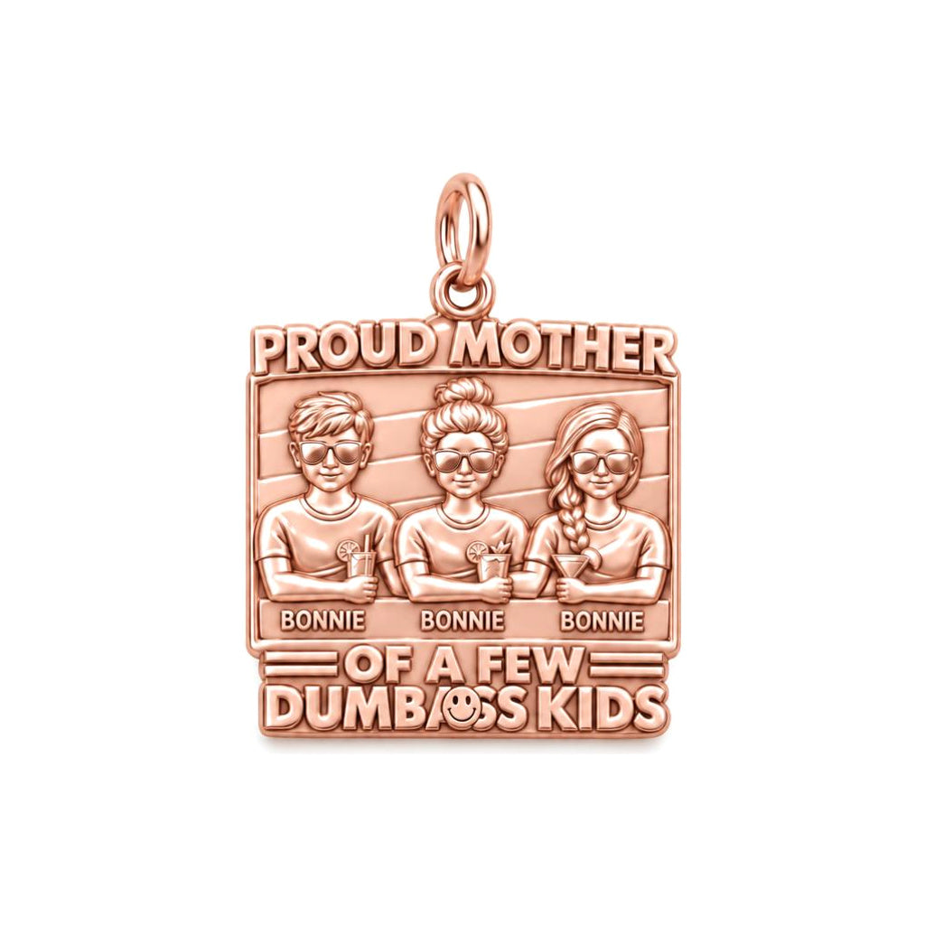 Proud Mother Dumbass Kids Charm Bracelet – Personalized Mom Gift – rose gold 2 cm charm, front view