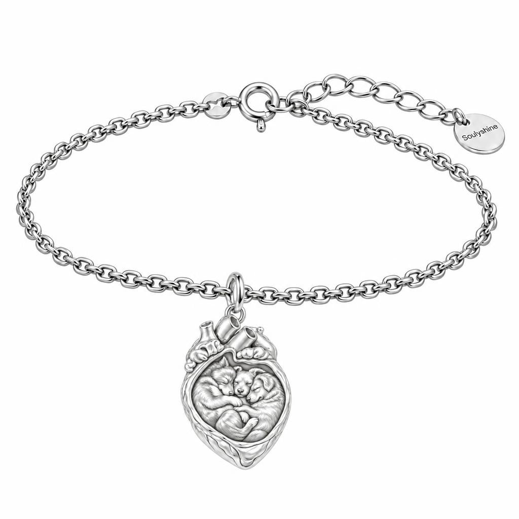 Puppies in My Heart Charm Bracelet Set – silver, front view