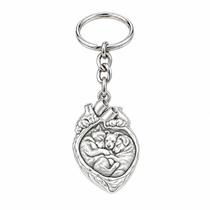 Puppies in My Heart Charm Keychain – silver, front view