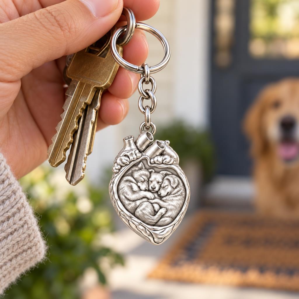 Puppies in My Heart Charm Keychain – worn / in use