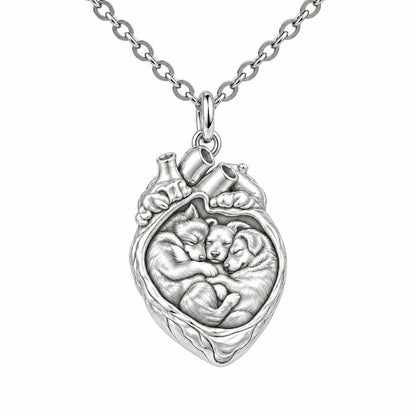 Puppies in My Heart Charm Necklace Set – silver, front view