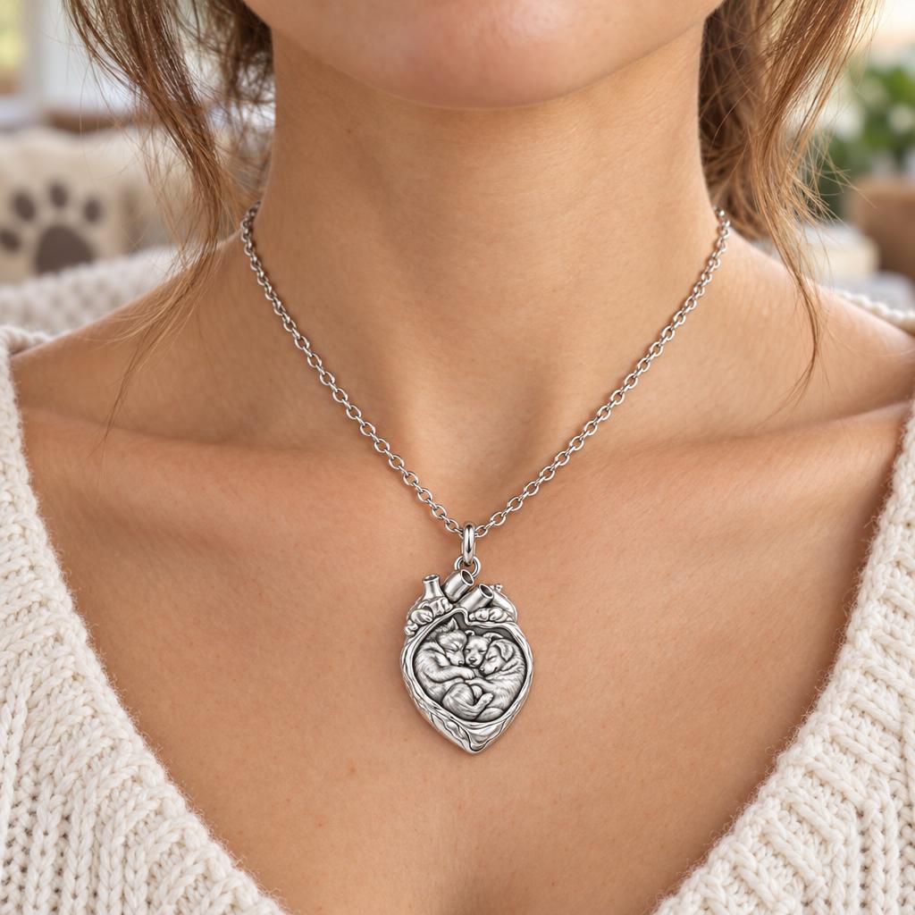 Puppies in My Heart Charm Necklace Set – worn / in use
