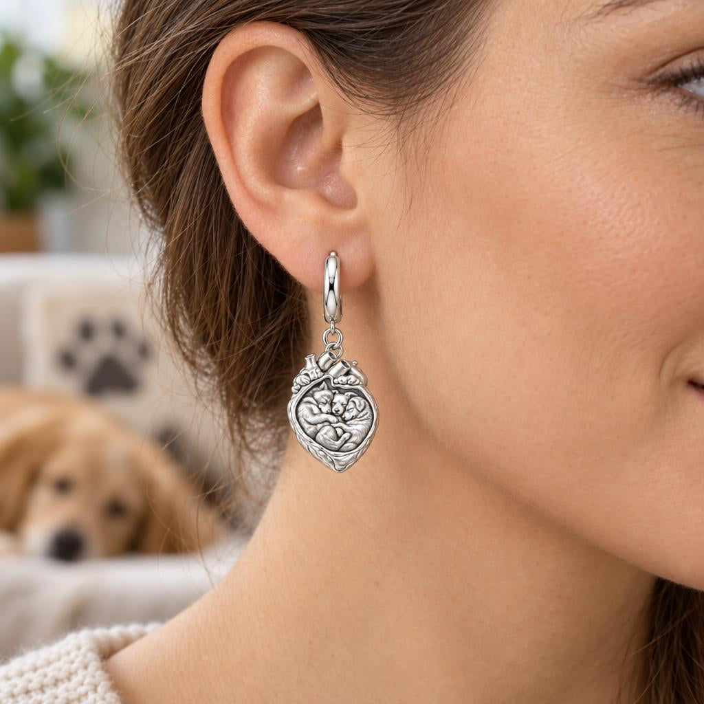 Puppies in My Heart Huggie Charm Earrings – worn / in use
