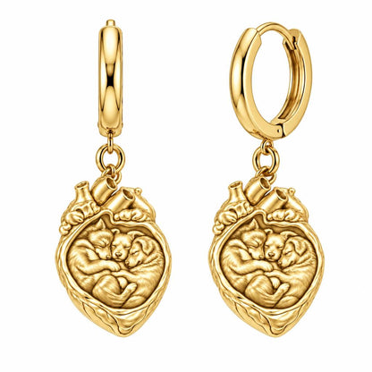Puppies in My Heart Huggie Charm Earrings – 18K gold, front view