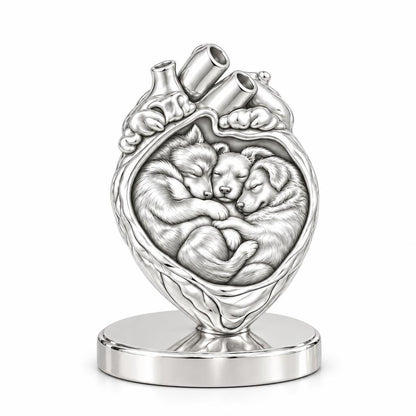 Puppies in My Heart Keepsake Plaque – silver, front view