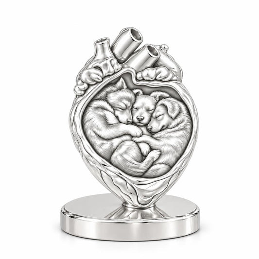 Puppies in My Heart Keepsake Plaque – silver, front view