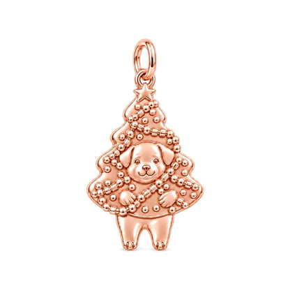 Puppy Christmas Tree Charm Bracelet – Personalized Dog Mom Gift – rose gold charm, front view