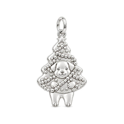 Puppy Christmas Tree Charm Bracelet – Personalized Dog Mom Gift – silver charm, front view