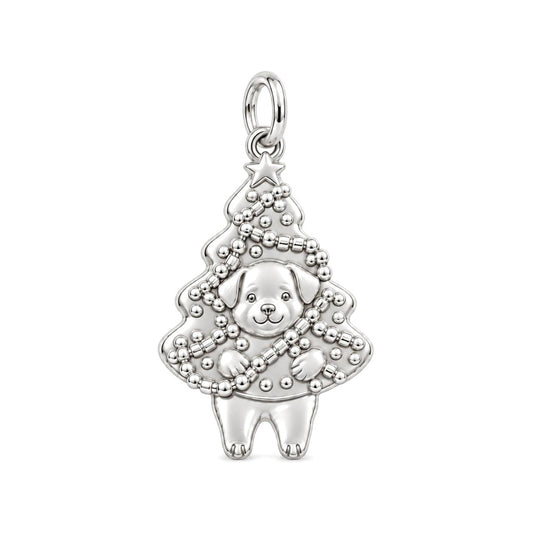 Puppy Christmas Tree Charm Bracelet – Personalized Dog Mom Gift – silver charm, front view
