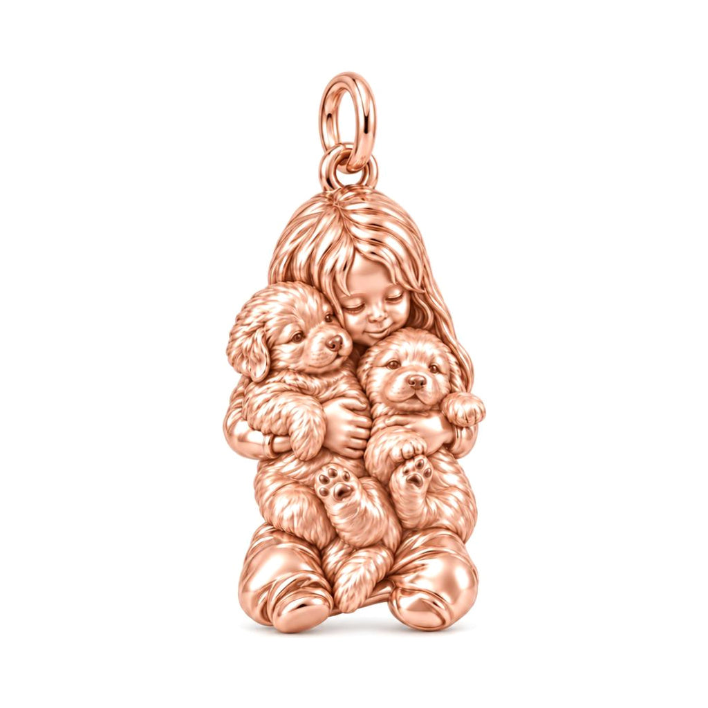Puppy Hug Cuddle Charm Bracelet – Personalized Dog Mom Gift – rose gold charm, front view