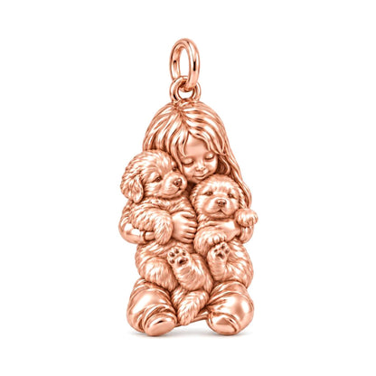 Puppy Hug Cuddle Charm Bracelet – Personalized Dog Mom Gift – rose gold charm, front view