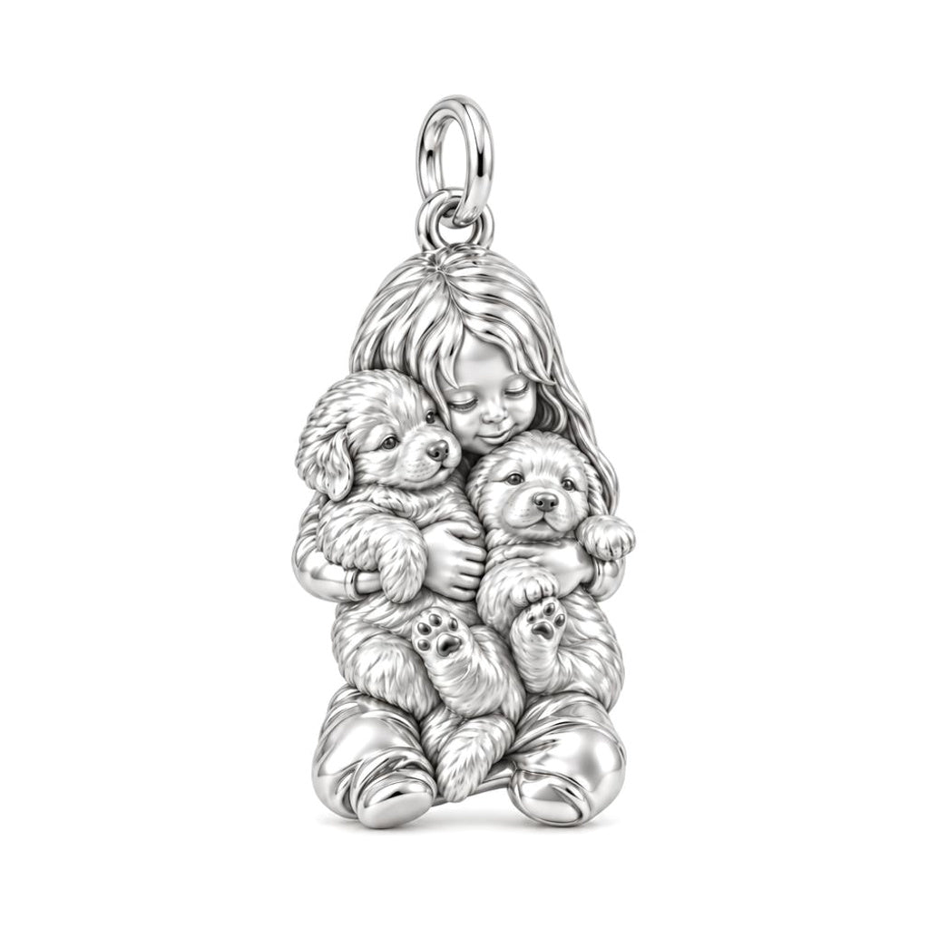 Puppy Hug Cuddle Charm Bracelet – Personalized Dog Mom Gift – silver charm, front view