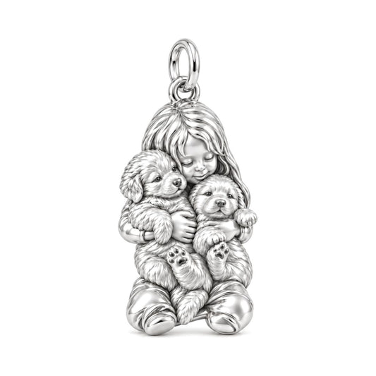 Puppy Hug Cuddle Charm Bracelet – Personalized Dog Mom Gift – silver charm, front view