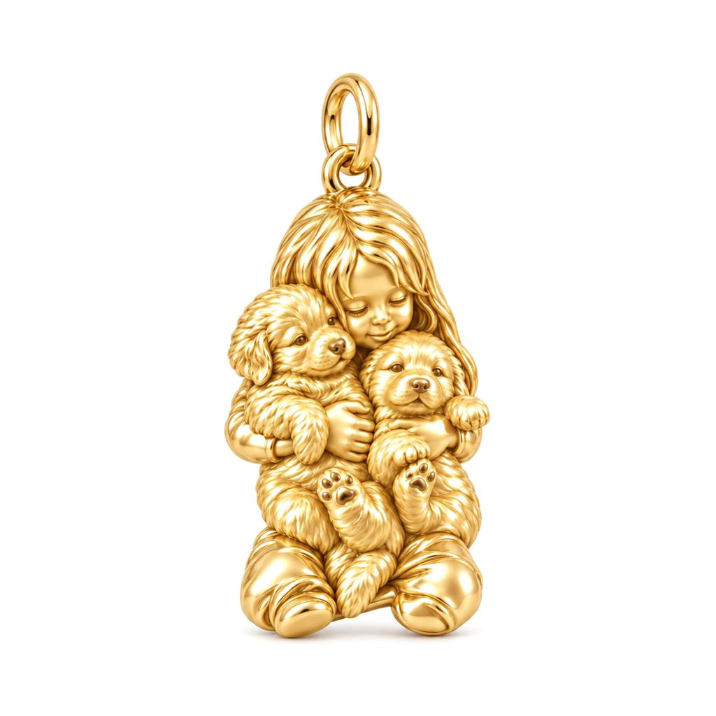 Puppy Hug Cuddle Charm Bracelet – Personalized Dog Mom Gift – 18K gold charm, front view
