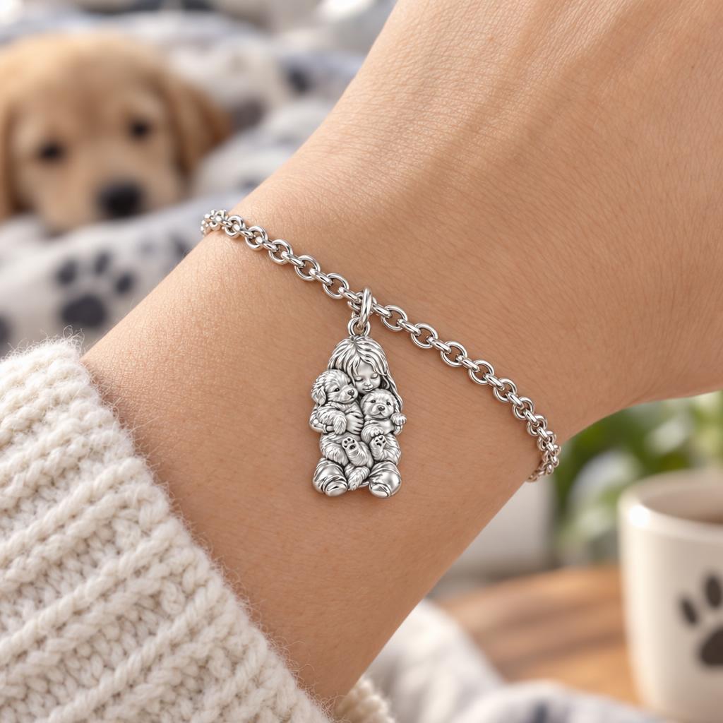 Puppy Hug Cuddle Charm Bracelet Set – worn / in use
