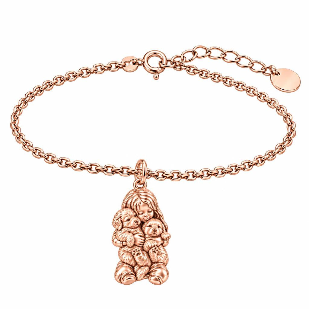 Puppy Hug Cuddle Charm Bracelet Set – rose gold, front view
