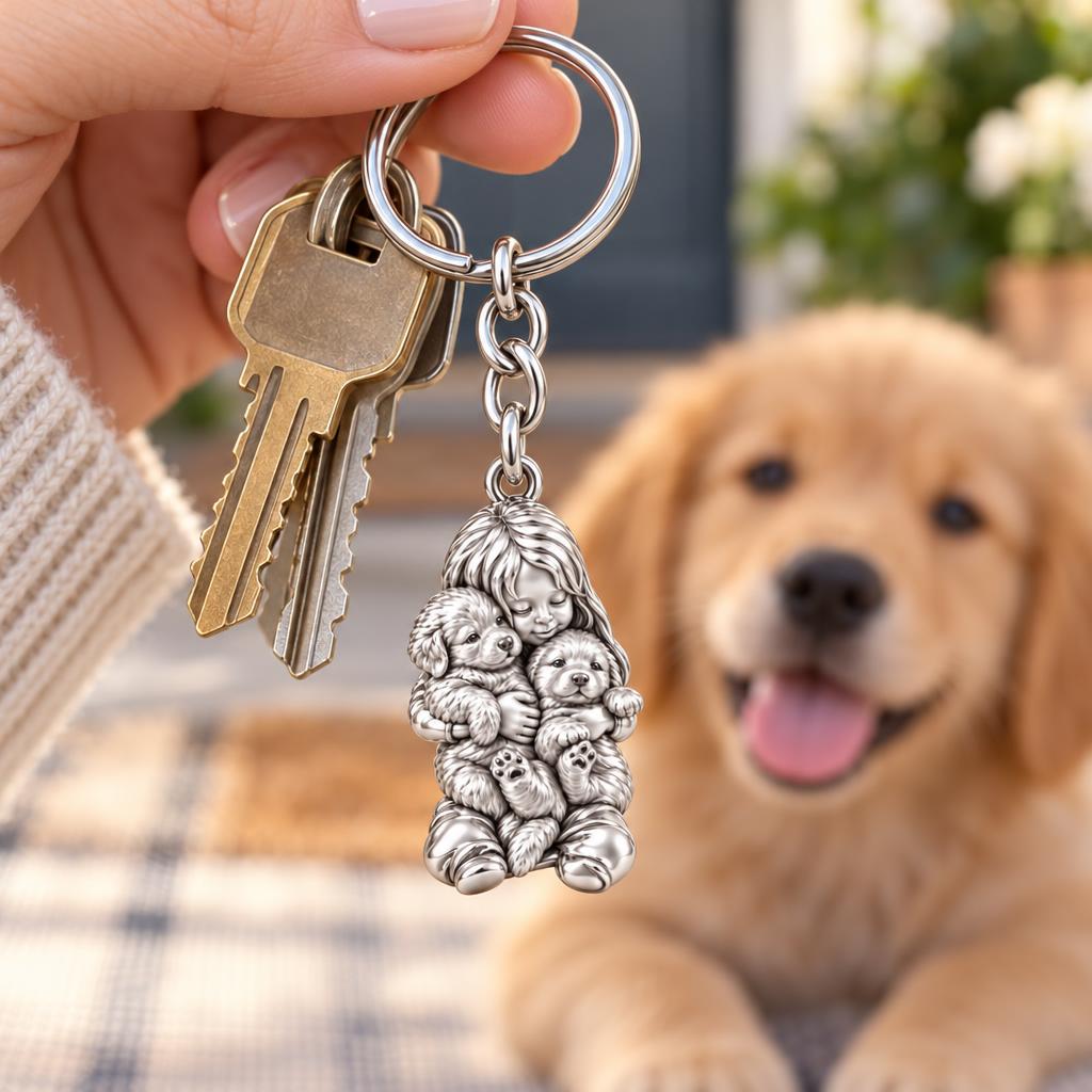Puppy Hug Cuddle Charm Keychain – worn / in use