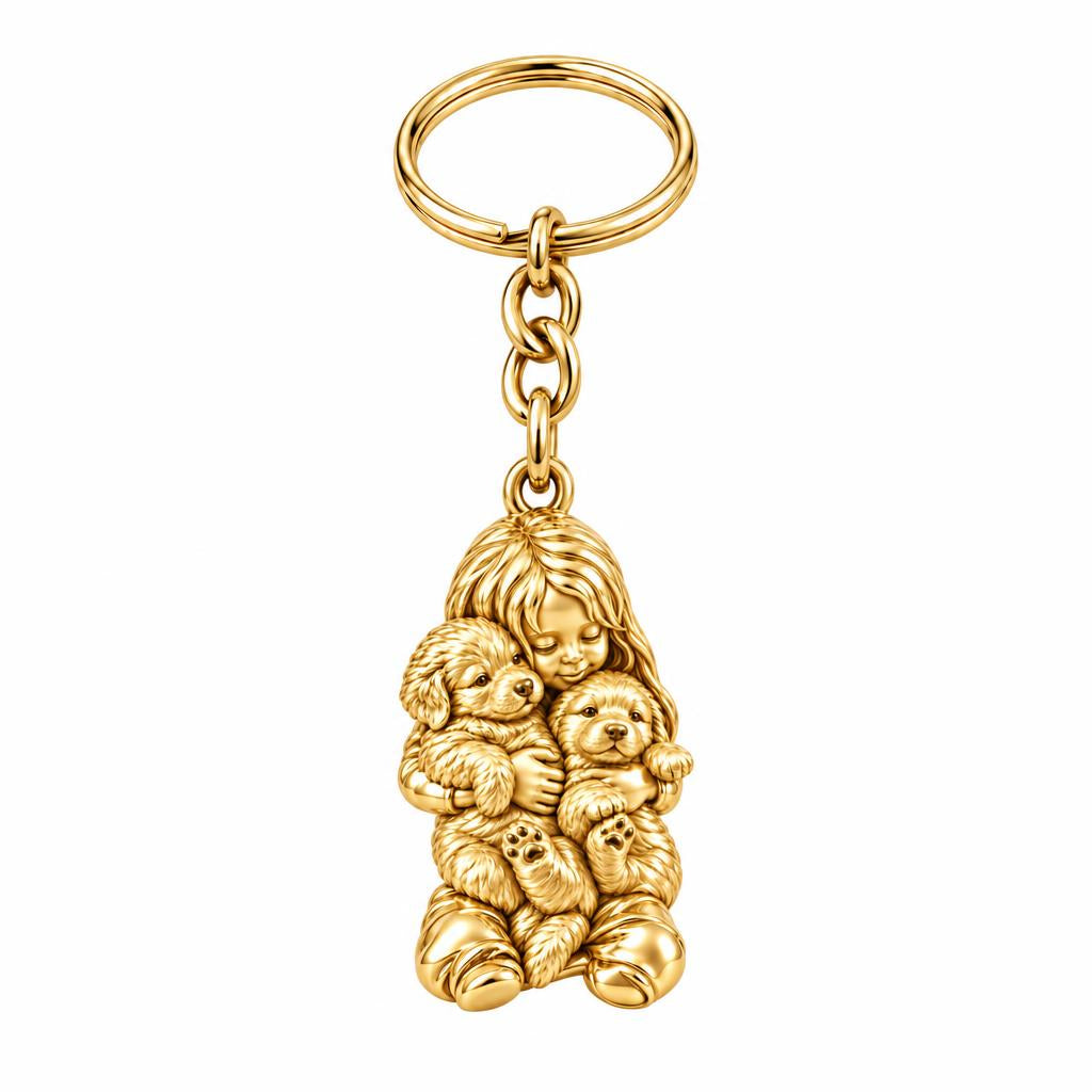 Puppy Hug Cuddle Charm Keychain – 18K gold, front view