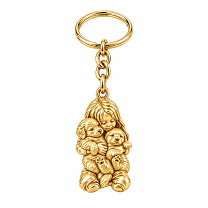 Puppy Hug Cuddle Charm Keychain – 18K gold, front view