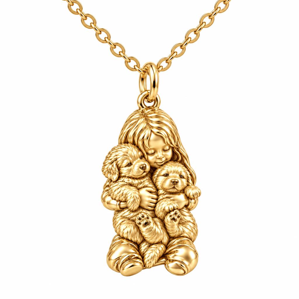Puppy Hug Cuddle Charm Necklace Set – 18K gold, front view