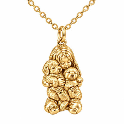 Puppy Hug Cuddle Charm Necklace Set – 18K gold, front view