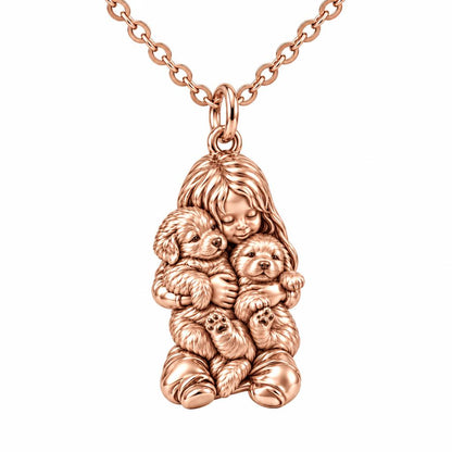 Puppy Hug Cuddle Charm Necklace Set – rose gold, front view