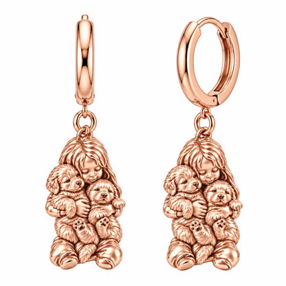 Puppy Hug Cuddle Huggie Charm Earrings – rose gold, front view